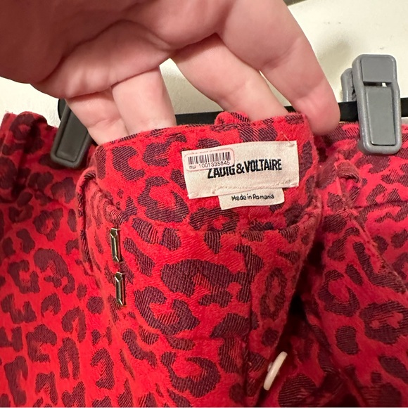 Zadig & Voltaire Black & Red Jacquard Leopard Print Prune Jac Leo Pants 34/XS - Picture 12 of 16